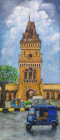 Anwer Sheikh, 12 x 30 Inch, Acrylic on Canvas, Cityscape Painting, AC-ANS-058